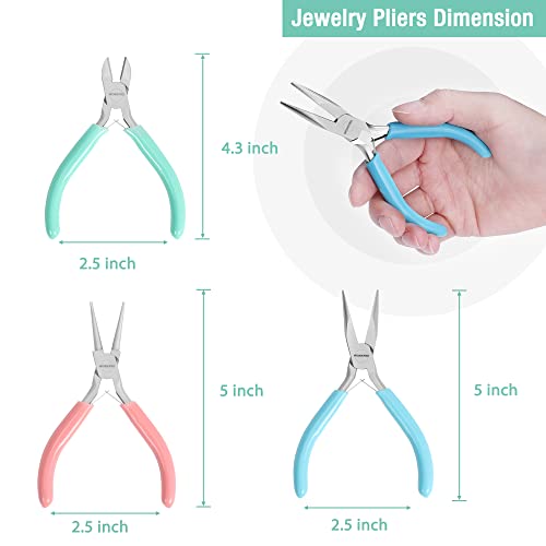 WORKPRO Jewelry Pliers Set, 3 Pack Jewelry Making Tool Kit - color: Light Blue, Light Green, Pink