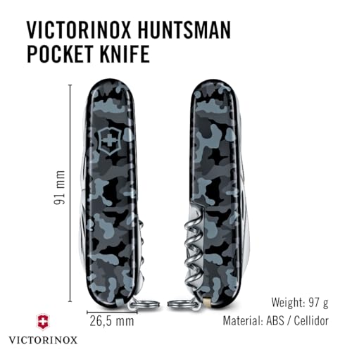 Victorinox Huntsman Swiss Army Knife, 15 Functions, Swiss Made Pocket Knife with Large Blade, Screwdriver, Scissors and Wood Saw - Navy Camouflage - color: Navy Camouflage, style: Single Knife
