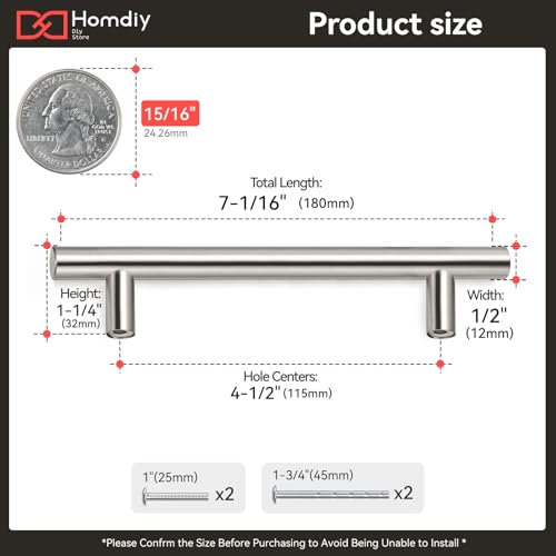 homdiy 10Pack 4.5in Cabinet Handles Brushed Nickel Cabinet Pulls for Kitchen Cabinets - color: Brushed Nickel, size: 4-1/2in hole centers