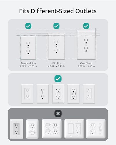 Outlet Cover Extension Cord 6FT, Flat Plug Surge Protector Power Strip - size: 8AC-6FT(3 Prong)