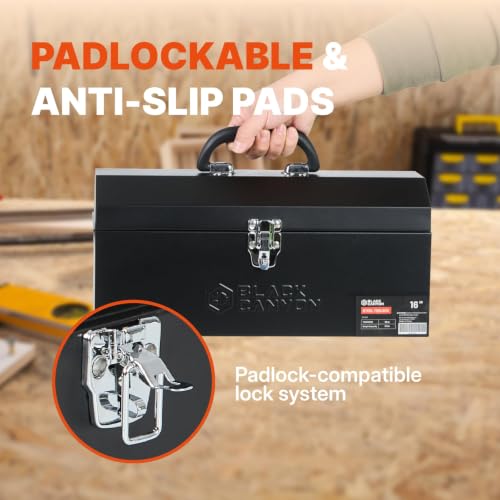 Black Canyon Tool Box,Portable & Padlockable, Sturdy & Durable toolbox, Ideal for Trailer, Mechanic, DIY-ers, Car, Workshops, Garages, Repair Shops (16 IN) - size: 16 IN/MTL