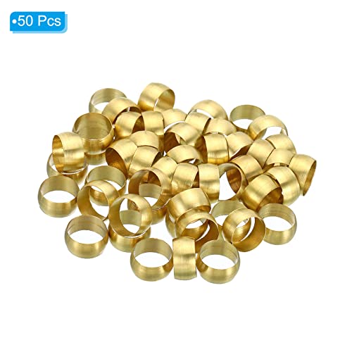PATIKIL 12mm Tube OD Brass Compression Sleeves Ferrules, 50 Pack Brass Ferrule Fitting Brass Compression Fitting Assortment Kit for Air Water Gas Pipe - size: 12mm