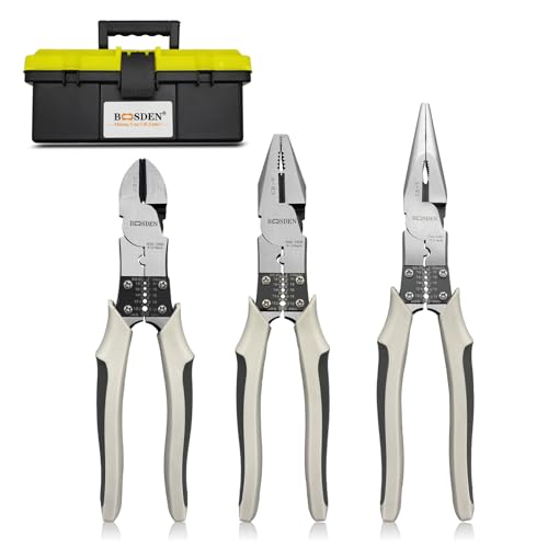 BOOSDEN 8 inch Pliers Set 3 Pcs, Linesman, Wire Cutters, Needle Nose Pliers - size: 3Pcs Multi-function Pliers