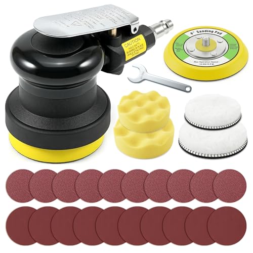 3 inch & 4 inch Air Sander Kit, Pneumatic Random Orbital Sander DA Sander with Sanding Pads, High Speed Palm Sander for Auto Body, Car Polishing, Woodworking, DIY Projects