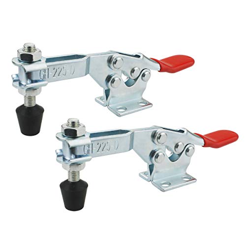 2Pack Toggle Clamp, 500 lbs Holding Capacity, 225D Quick Release Horizontal Clamps w/Antislip Rubber Pressure Tip for Woodworking Jigs and Fixtures, Welding, Drill Press, Crosscut Sled - style: 225D, 2PK