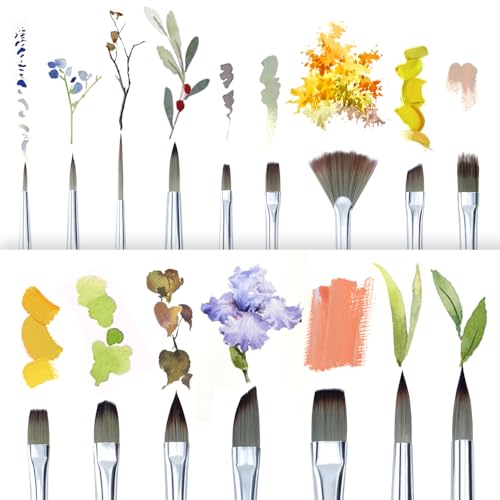 Transon 16 pcs Artist Paint Brush Set Versatile for Acrylic Painting Watercolor Painting Gouache Painting - color: Wood Tone