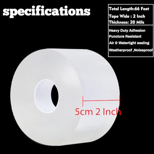 Transparent Window Weather Sealing Tape 2 Inch x 66 FT Weather Stripping Residue-Free Clear Window Insulation Tape for Doors Windows and Shower Glass Gaps (2 in * 66 FT) - size: 2 In * 66 FT Clear