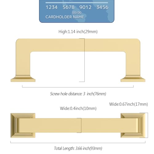 9BUILD 10 Pack 3 Inch Brushed Gold Cabinet Pulls,Kitchen Hardware - color: Brushed Gold, size: 3"/76MM Hole Center