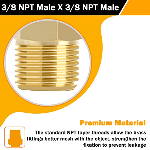 KOOTANS 3/8 NPT x 3/8 NPT Male Solid Brass Hex Nipples, 4PCS - size: 3/8 NPT x 3/8 NPT (O.D x O.D: 5/8'' x 5/8'')