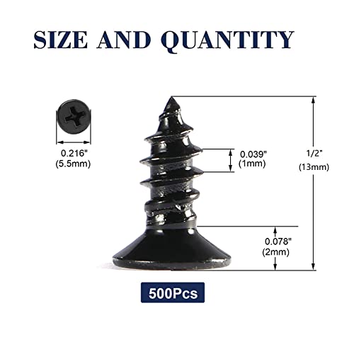 #4 x 1/2" Wood Screw 500Pcs 18-8 (304) Stainless Steel Screws Flat Head Phillips Fast Self Tapping Drywall Screws Black Oxide by SG TZH - size: #4 x 1/2"-500Pcs