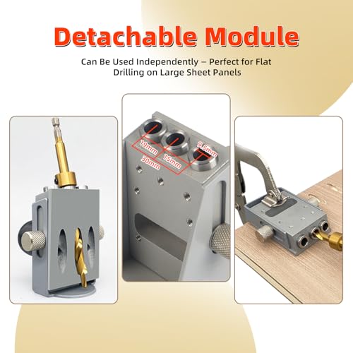 Pocket Hole Jig Kit, New Version One-Side Operation, Precision 15° Drilling, Pocket Screw Jig with 3/8" Step Drill Bit, Depth Stop Collar, Adjustable Thickness, Perfect for Woodworking Joinery