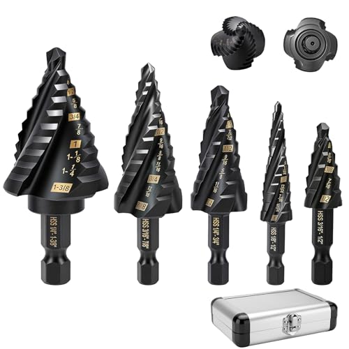 5PCS Titanium Step Drill Bit - Four Spiral Flute HSS Step Bit for Metal - color: 5PCS Four Spiral