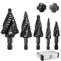 5PCS Titanium Step Drill Bit - Four Spiral Flute HSS Step Bit for Metal - color: 5PCS Four Spiral
