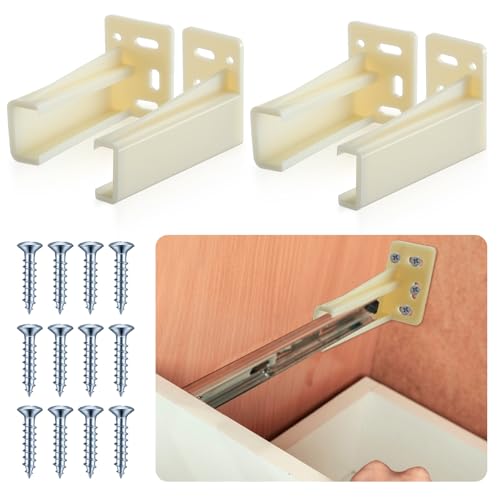 Chunful 2 Pair Rear Drawer Track Socket Back Plates Mounting Brackets,Milky | With Screws for Install, Replacement Socket for Drawer Slide Repair, Left Right Pair for Cabinet Furniture Rear Mounting - color: Milky