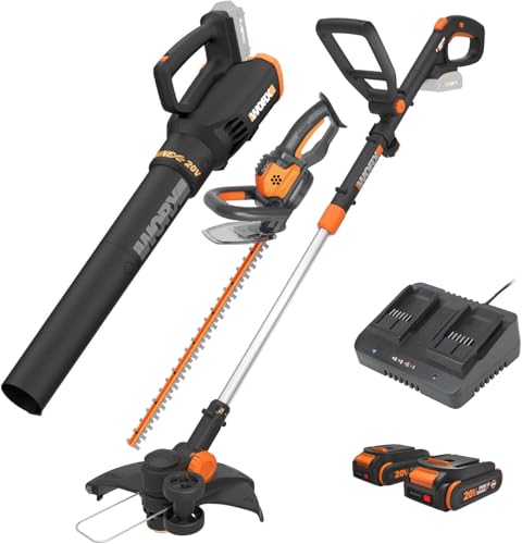 Worx 20V 12" Weed Wacker, 360CFM Blower & 22" Hedge Trimmer Kit, WG931 - style: 12" Trimmer & 360 CFM Blower & 22" Hedge Trimmer