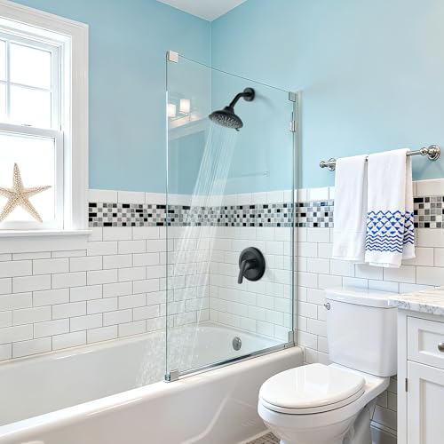 Shower Head Set with Valve, Black Shower Faucet Fixtures Set with Shower Rain Head Trim Kit for Bathroom - color: Black