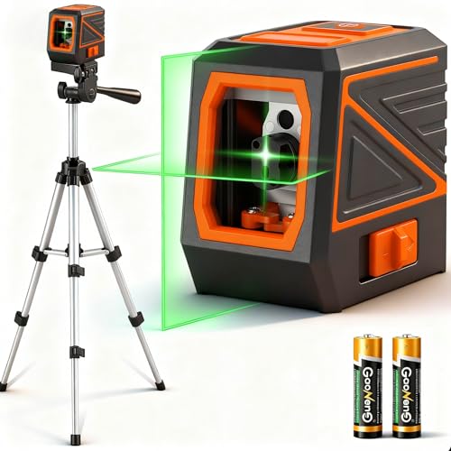 Laser Level with Tripod, 100 feet Green Cross Line Self Rotary Leveling Laser Level, Vertical and Horizontal Line, Rotatable 360 Degree, Manual Self leveling and Pulse Mode,IP54 Waterproof & Battery - color: Light Red