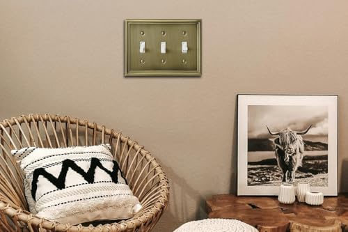 OKAWYC Triple Toggle Light Switch Cover Luca Metal Wall Plate, 2-Pack Antique Brass 3 Gang, for Light Switch Cover Decorative Wallplate, Durable - size: 3 Toggle