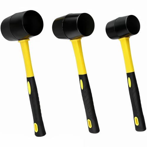 3 PCS Rubber Mallet Hammer Set (8oz/16oz/32oz), Rubber Mallet Heads with Non-Slip Fiberglass Handle for Woodworking, Flooring and Tent Stake Installation - size: 8oz/16oz/32oz