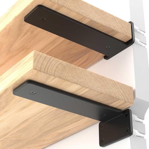 LEOPO 12 inch 8 Pack Floating Shelf Brackets, 1/5" Thick Hidden L Bracket - color: black-8 pack, size: 12 Inch