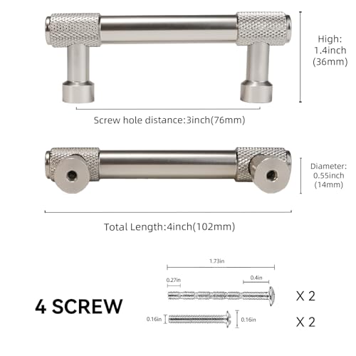 10 Pack 3Inch(76mm) Brushed Satin Nickel Kitchen Cabinet Handles Knurled Cabinet Pulls Sliver Drawer Pulls Cabinet Hardware Kitchen Handles Drawer Pulls Dresser Handles - color: Brushed Satin Nickel, size: 3" Hole Center