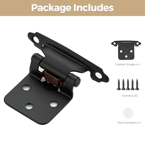 4 Pack 2 Pair Black Cabinet Hinges, 1/2" Overlay Semi-Concealed Hinges - color: Black, size: 1/2" Overlay