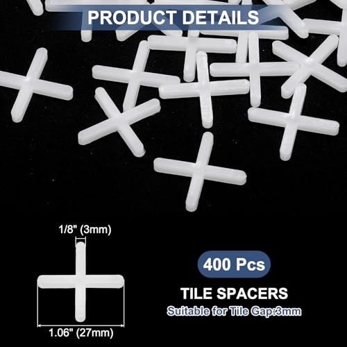 uxcell 400Pcs Tile Spacers, 3mm 1/8" Thick Cross Shape Wall Floor Tile Spacer Tiling Tools for Ceramic Tile Installation (PE Plastic, White) - size: 3mm