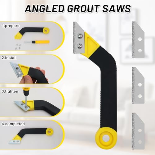 37 Pack Grout Removal Tool Kit, 3 Tile Grout Saws with 20 Extra Cleaning Blades, Hand Grout Saw and Caulk Remover Tool for Bathroom Showers, Ideal for Tile Grout Gap Cleaning and Repair