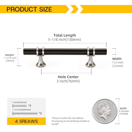 Rergy 10 Pack 3 Inch Hole Center Black and Silver Cabinet Pulls - color: Black&Brushed Nickel, size: 3in Hole Center(76mm)