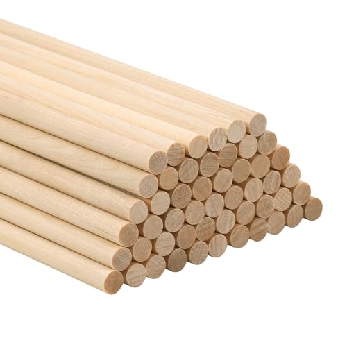 ONUPGO 50 PCS Dowel Rods - 1/4 X 18 Inch Unfinished Round Wood Dowels for Crafts, Cake & Cotton Candy Sticks - size: 1/4"x18"Dowels-50 PCS