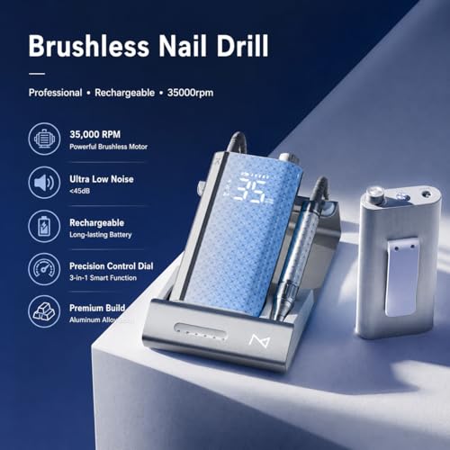M Pro Spin Nail Drill 60W Brushless Motor 35,000 RPM | Blue - color: Blue