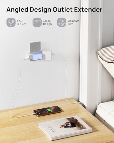 TROND Outlet Extender, 3 Way Angled Wall Plug Splitter, Blue - color: Blue, size: 3AC-3 Prong Plug, 1 Pack