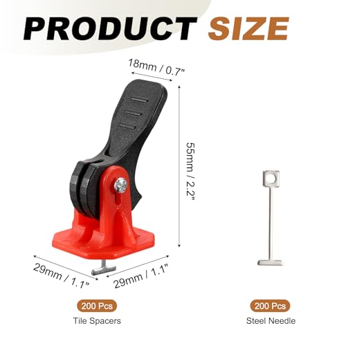 uxcell Tile Leveling Kit 200 Pcs Reusable Leveler +200 Pcs Replaceable Steel T-Pin Tile Leveling System Fit 1.5mm for Wall & Floor, Red - color: Red, size: 1.5mm