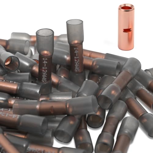 50pcs 14-12 Gauge Heat Shrink Butt Connectors 14-12 AWG Heat Shrink Butt Splice Marine Grade Insulated Waterproof Electrical Crimp Wire Connectors,Pure Copper Butt Splice for 14-12 Gauge Wire - size: 14-12 AWG