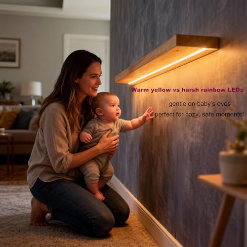 ROGMARS 36 Inches Long Walnut Floating Shelves with Led Light - color: Walnut, size: 36 Inch set of 2