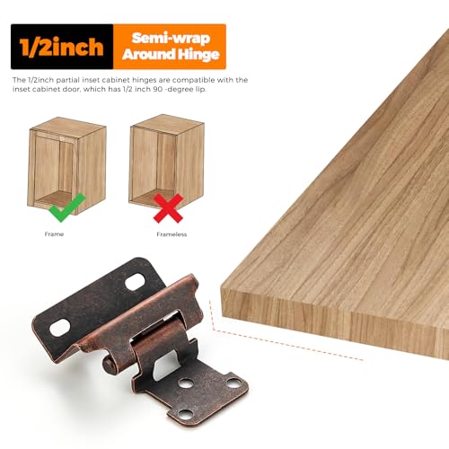 Ravinte Antique Copper Semi-Overlay 1/2 inch Self-Closing Hinges, 10 Pack - color: Antique Copper