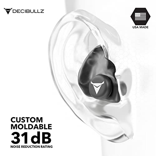Decibullz Custom Molded Ear Plugs, 31dB NRR Shooting Ear Protection (Black) - color: Black
