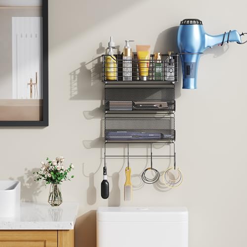 3 Tier Hair Tool Organizer Wall Mount, curling iron holder Basket, Black - color: 4 Tiers Black