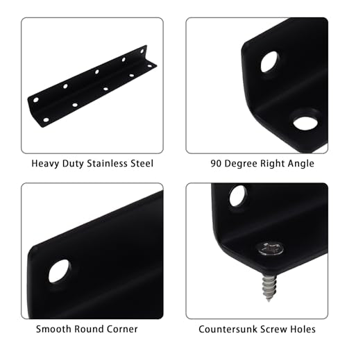 Long L Bracket,ULIFESTAR Black Corner Brace Brackets,Stainless Steel Corner Brackets,Heavy Duty Shelf Bracket,Metal Right Angle Bracket for Wood,225*27mm/8.86*1.06''4 PCS - size: 225*27mm/8.86*1.06''