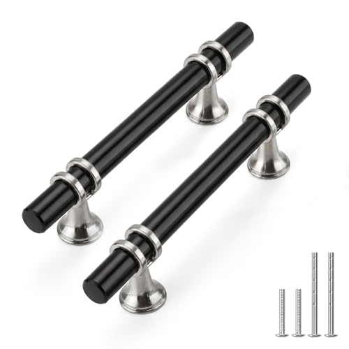 Rergy 10 Pack 3-3/4 Inch Hole Center Black and Silver Cabinet Pulls - color: Black&Brushed Nickel, size: 3-3/4in Hole Center(96mm)