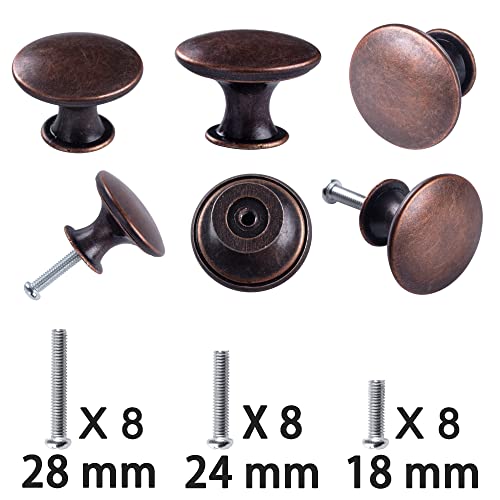 8 Pack Delicate Design Round Antique Red Bronze Kitchen Cabinet Knobs Cupboard Door Knobs 1.18-INCH Red Bronze Drawer Handle Pulls Dresser Knobs with 8 Pcs Screws for Bathroom Drawer Door Hardware - color: Red Bronze