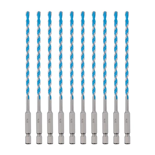 toolant 3/16" Concrete Drill Bit Set & Masonry Drill Bit Set, Shockproof Hex Shank Hammer Drill Bit Set for Glass/Brick/Plastic/Cement/Tile, Industrial Strength Carbide Drill Bit Tip 1/4" Box of 10 - size: 3/16" (10pcs)