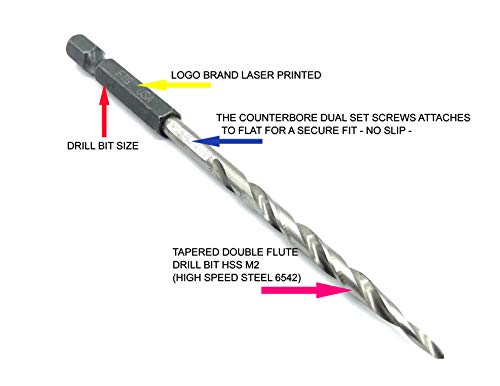 FTG USA 3-Pk #6 (9/64") Countersink Drill Bit Set, 1 Stop, 1 Wrench & Case - size: #6, style: 3 Pc with Depth Stop and Case