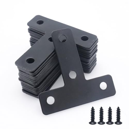 20-Pack Steel T-Shape Mending Plate Corner Brace 2Inch for Wood - size: T Black 50x50 mm