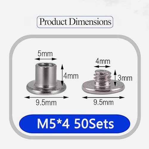 50 Sets M5*4 304 Stainless Steel Chicago Screw Kit Leather Rivets Screw Rivets Chicago Screw Buttons DIY Leather Trim3/16"x1/6" - color: 304 stainless steel, size: M5*4mm