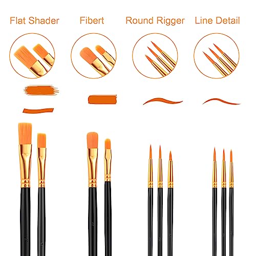 AROIC Acrylic Paint Brushes, 6 Packs / 60 pcs Nylon Hair Paint Brush Set - size: 60pcs-black