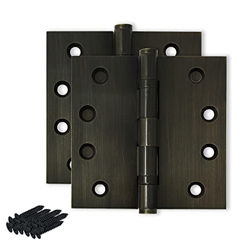 Solid Brass Door Hinge Heavy Duty Ball Bearing 4x4 Inch - Set of 2 Hinges (Antique Brass) - color: Antique Brass