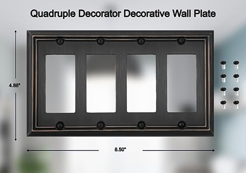 OKAWYC Quadruple Decorator Light Switch Cover Adler Metal Wall Plate, 2-Pack Aged Bronze 4 Gang Quadruple Rocker, for Receptacle Dimmer Switch GFCI Outlet, Switch Cover Decorative Wallplate, Durable - style: 4 Decorator 2PK