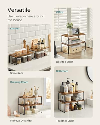 SONGMICS Cabinet Organizer Shelf, Set of 2 Spice Rack, Kitchen Storage - color: Ink Black + Rustic Brown, size: 15.6"w