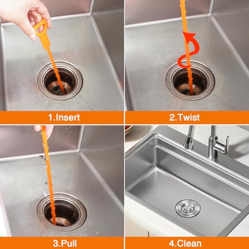 Drain Clog Remover, 25.2inch Flexible Long Pipe Snake Hair Clogs Catcher Cleaner Tool for Toilet, Kitchen Sink, Bathroom Tub, Sewer Drain - color: Orange 25.2inch